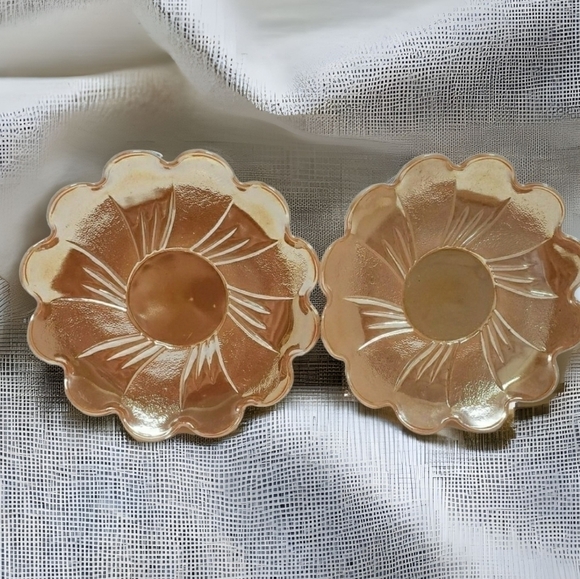 𝅺PEACH Luster Dessert Plates Lotus Blossom plates set of two 2 Iridescent - Picture 1 of 9